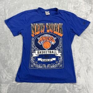Vtg New York Knicks Shirt Mens Large Blue NBA Zipway Basketball Short Sleeve Tee